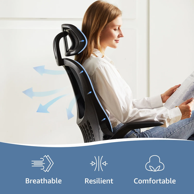 Office Desk Chair, Ergonomic High Back Mesh Chair with Headrest and Flip-Up Armr2