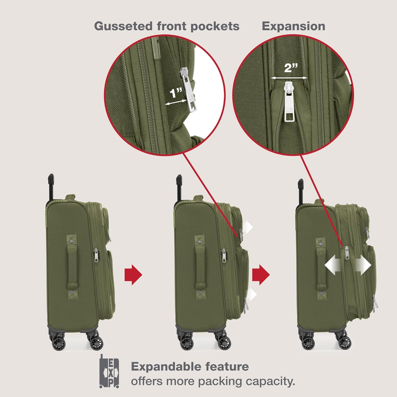 Lightweight Softside Carry On Suitcase 4 Wheel Spinner Luggage Green3