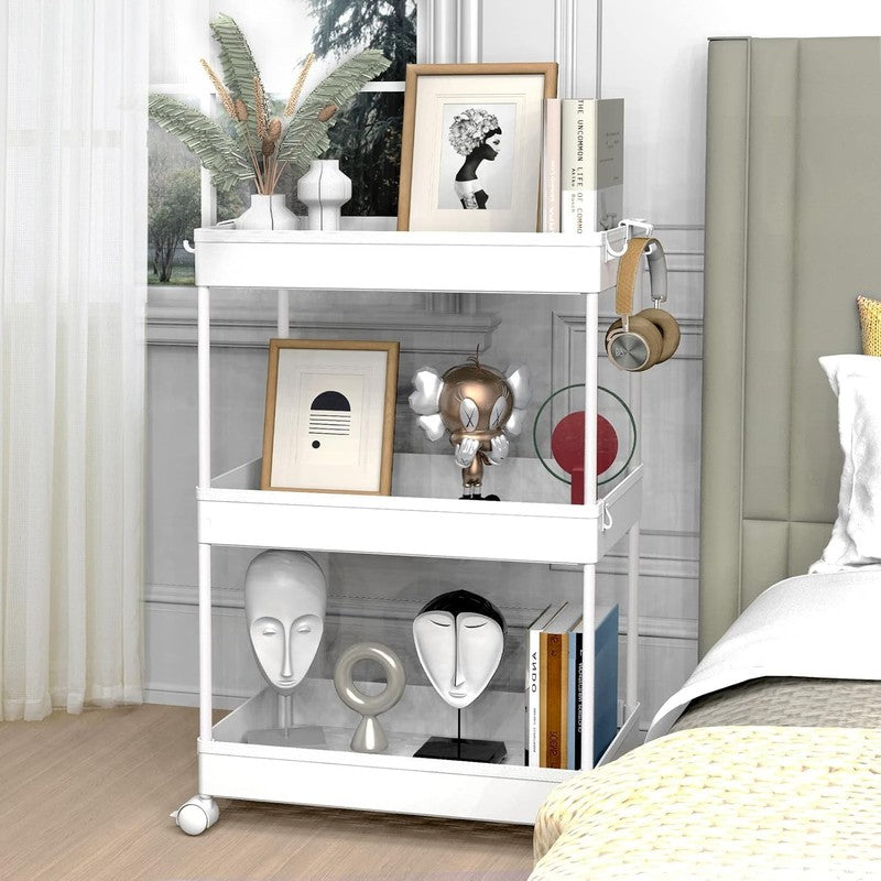 3-Tier Rolling Cart with Wheels, Storage Trolley Organizer with Baskets, White6