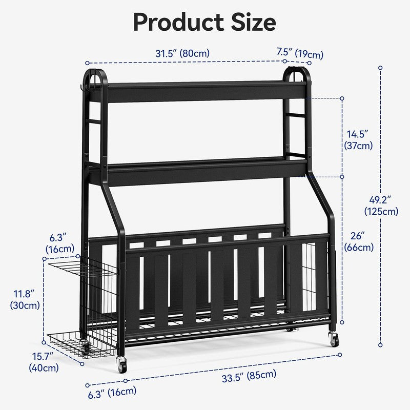 Sports Equipment Organizer, Rolling Ball Storage Cart with Locking Wheels, Hooks6
