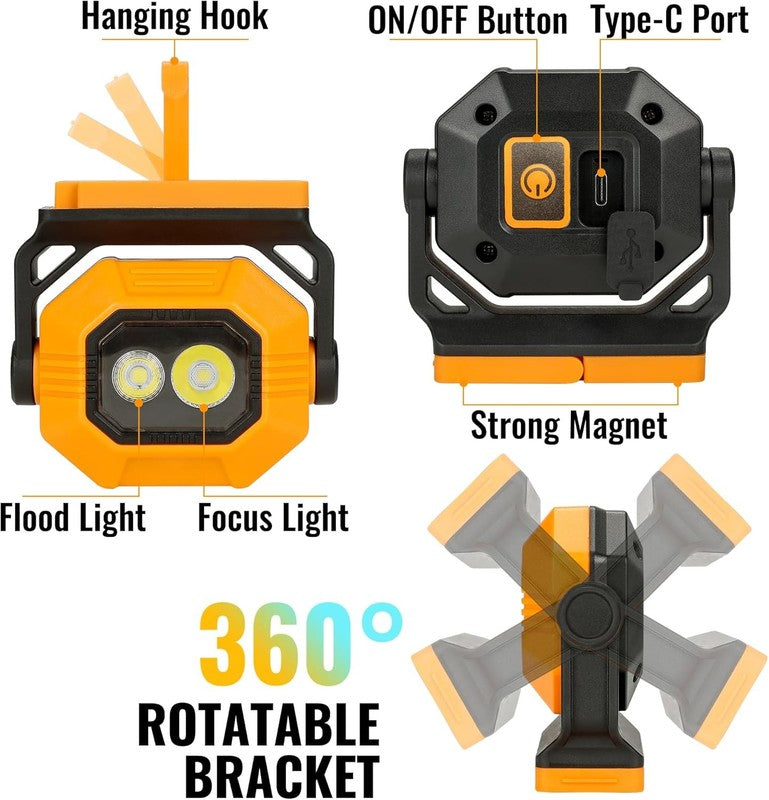 LED Rechargeable Work Light, 1500LM Portable COB Magnetic Lights with 3 Modes & 1