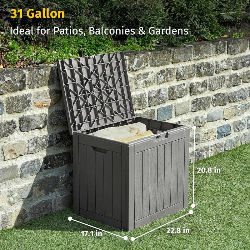 Outdoor Storage Box, 31 Gallon Deck Box Indoor and Outdoor Use, Waterproof Resin2