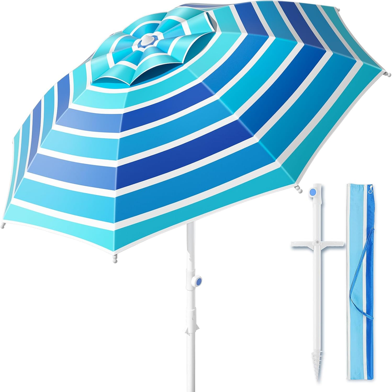 8FT Outdoor Beach Umbrella UPF50+ Waterproof Windproof Sun Shelter8
