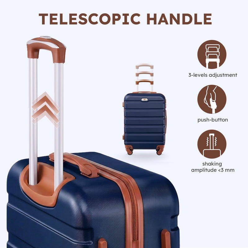 4 Piece Luggage Set Hardside ABS Carry On 14 20 Inch Expandable Navy Blue Tan4