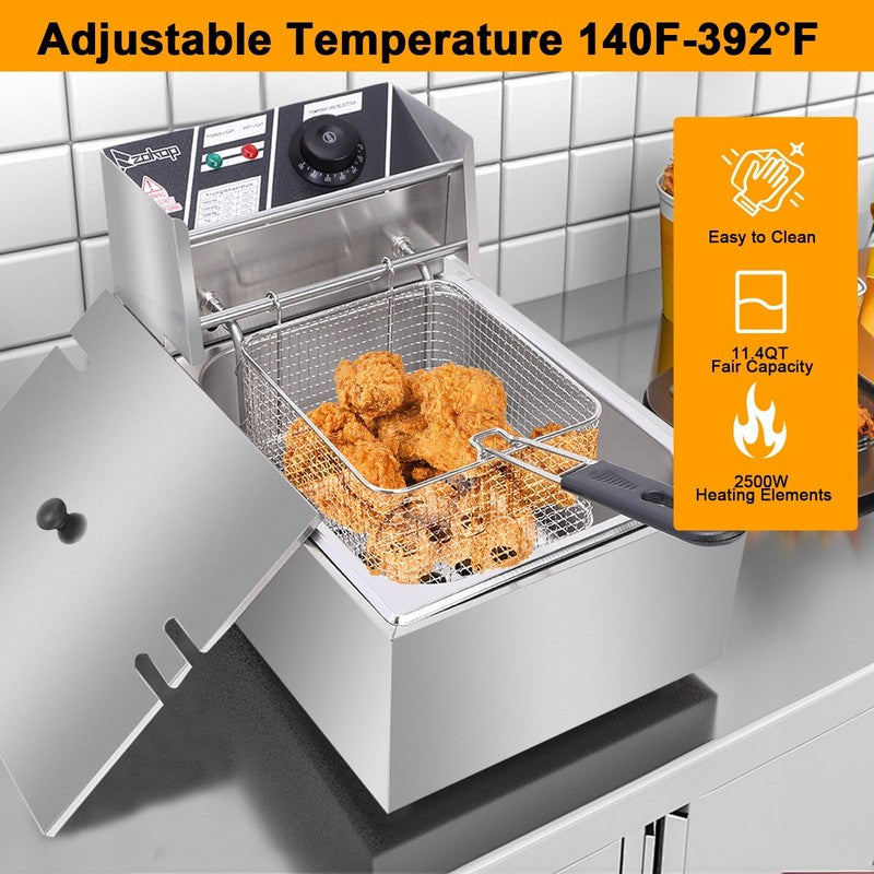 6L 2500W Electric Deep Fryer Commercial Tabletop Restaurant Frying Basket,Silver1