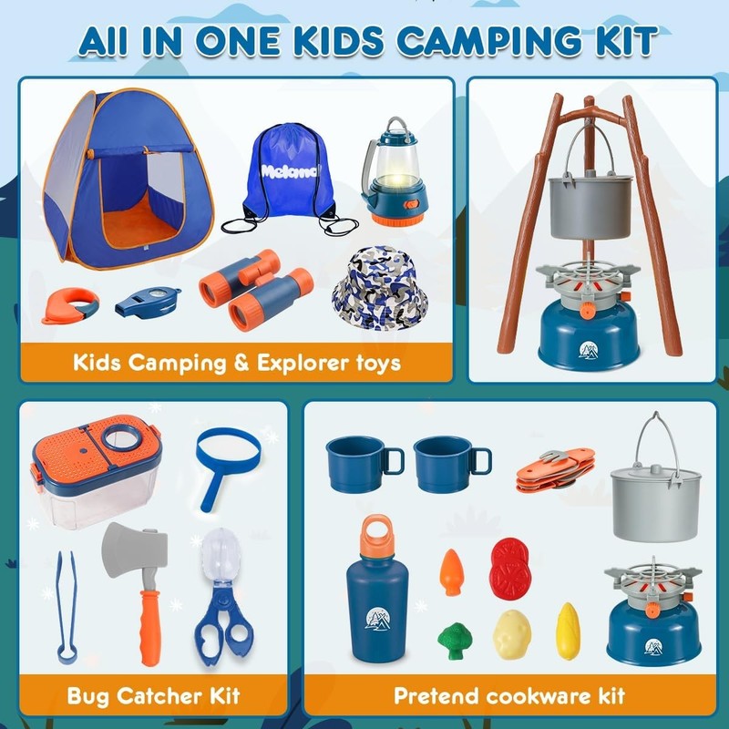 Kids Camping Set with Tent   Camping Gear Toy with Pretend Play Outdoor Toy for 1