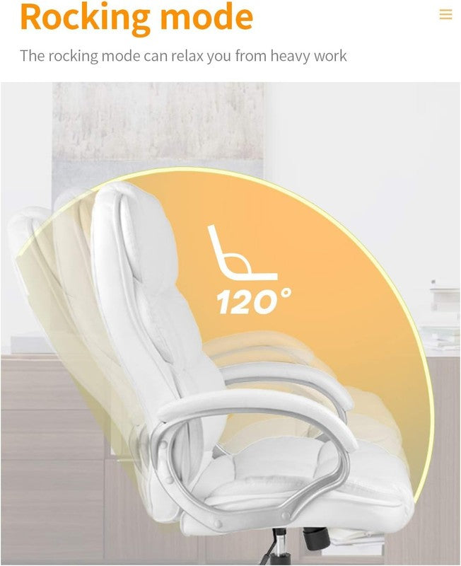 Ergonomic High Back White PU Leather Executive Office Chair with Lumbar Support4