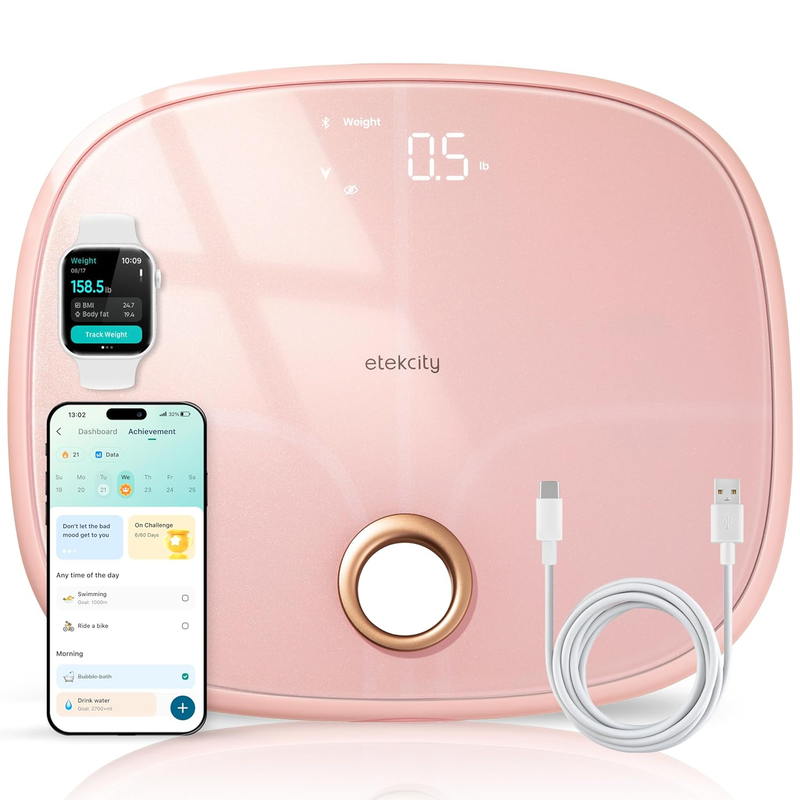 Smart Body Weight Scale BMI Body Fat Muscle Bluetooth 13 Metrics Pink9