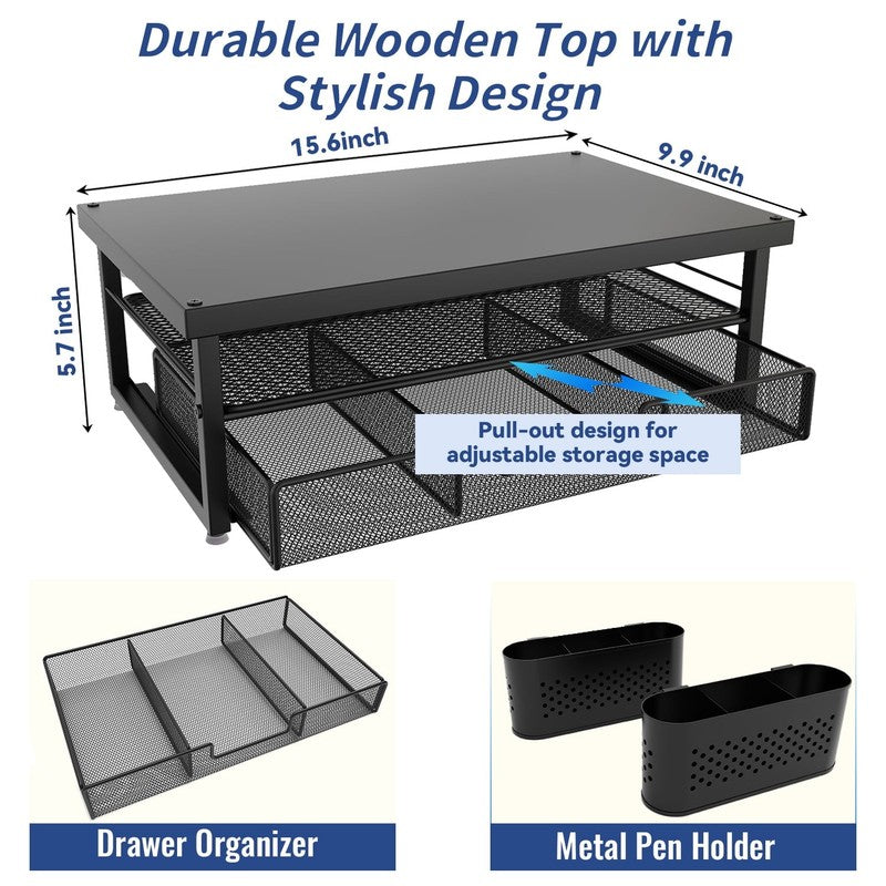2-Tier Monitor Stand Riser with Drawer & Pen Holder – Desk Organizer for Laptop,6