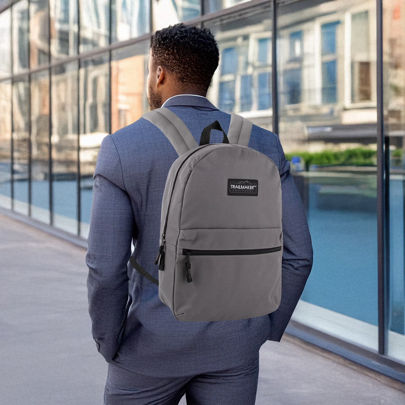 Gray Classic Backpack 17" Dual Zipper School Travel Bag5
