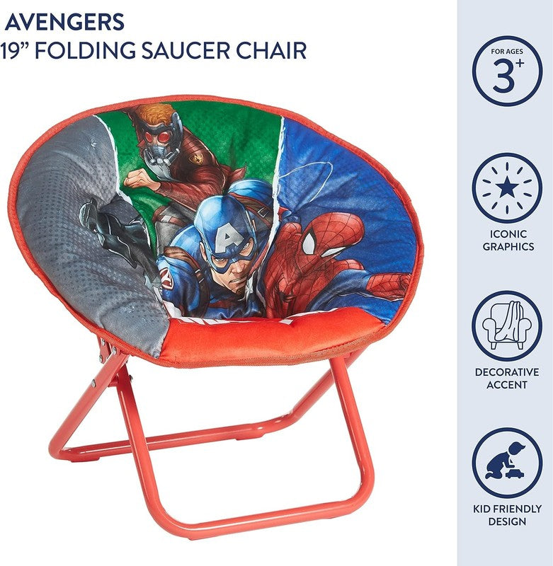 Avengers Toddler 19” Folding Saucer Chair with Cushion, Metal, Ages 3+3