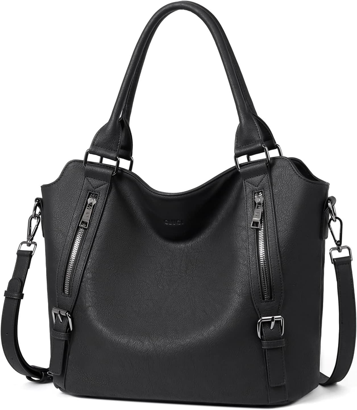 Large Women’s Hobo Bag Tote Purse w/ Multiple Pockets & Adjustable Strap Black10