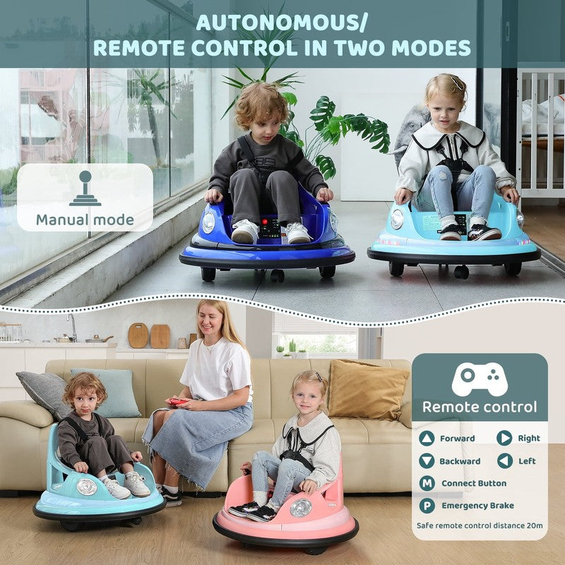 12V Light Blue Toddler Bumper Car 360° Spin Remote Control 5 LED Lights6