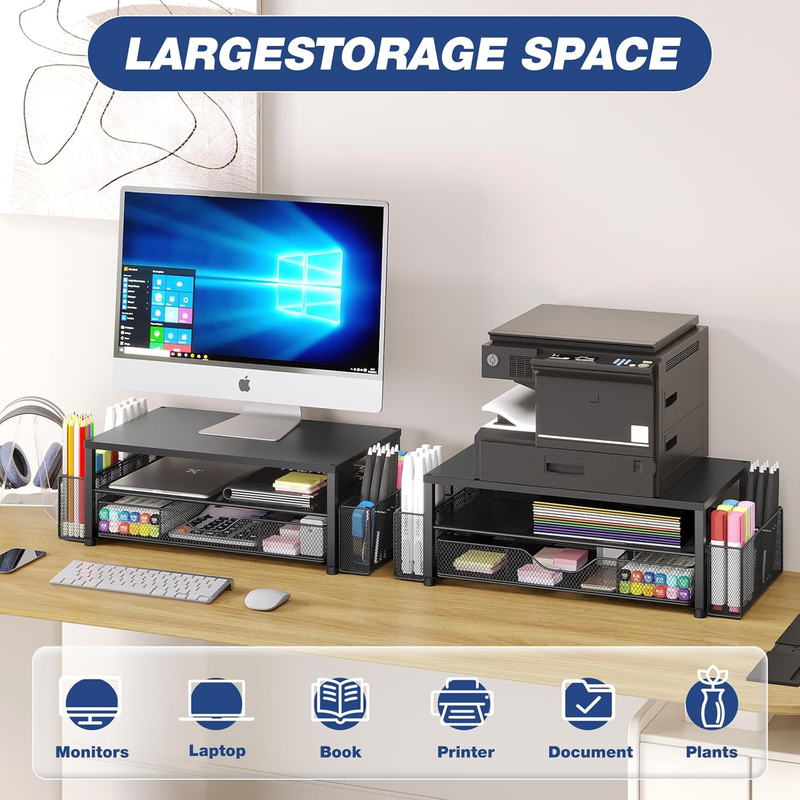 Desk Organizer and Accessories, 2-Tier Computer Monitor Stand Riser with Drawer 3