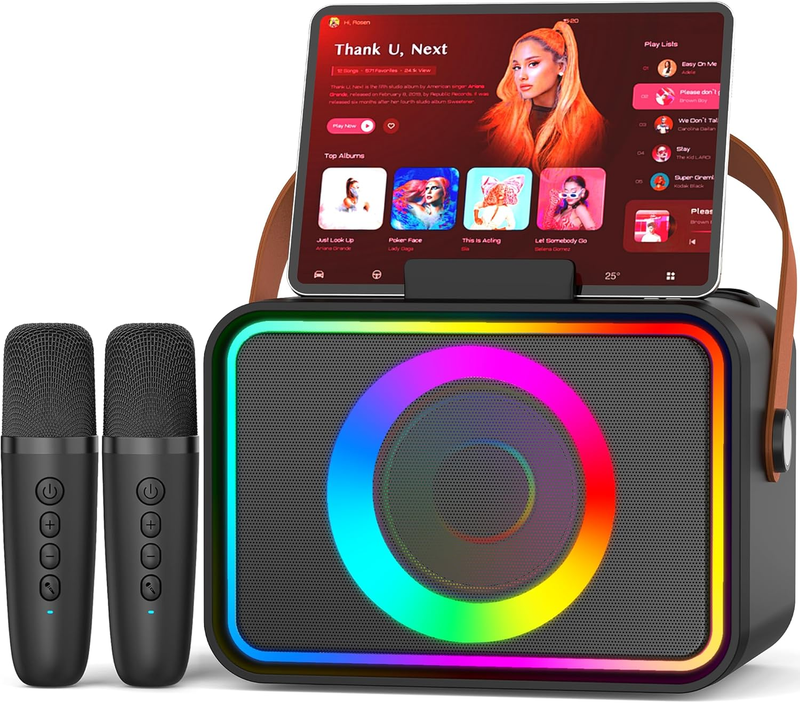 Bluetooth Karaoke Machine w/ 2 Wireless Microphones LED Party Speaker PA8