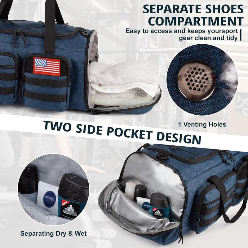 50L Tactical 3in1 Gym Duffle Backpack Travel Weekender Shoe Pocket Wet Bag6