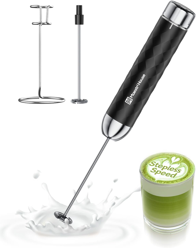 Rechargeable Milk Frother with Stepless Speed Control, Lunafro 2.0 Handheld Elec8