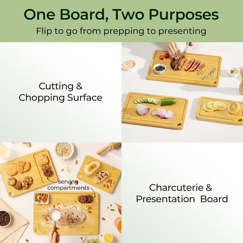 Bamboo Cutting Board Set of 3 with Juice Groove, Reversible Kitchen Boards2