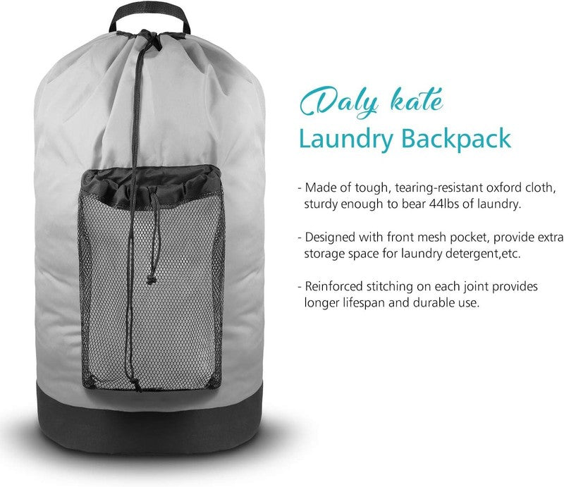 Backpack Laundry Bag with Straps & Mesh Pocket, Durable Nylon Clothes Grey4