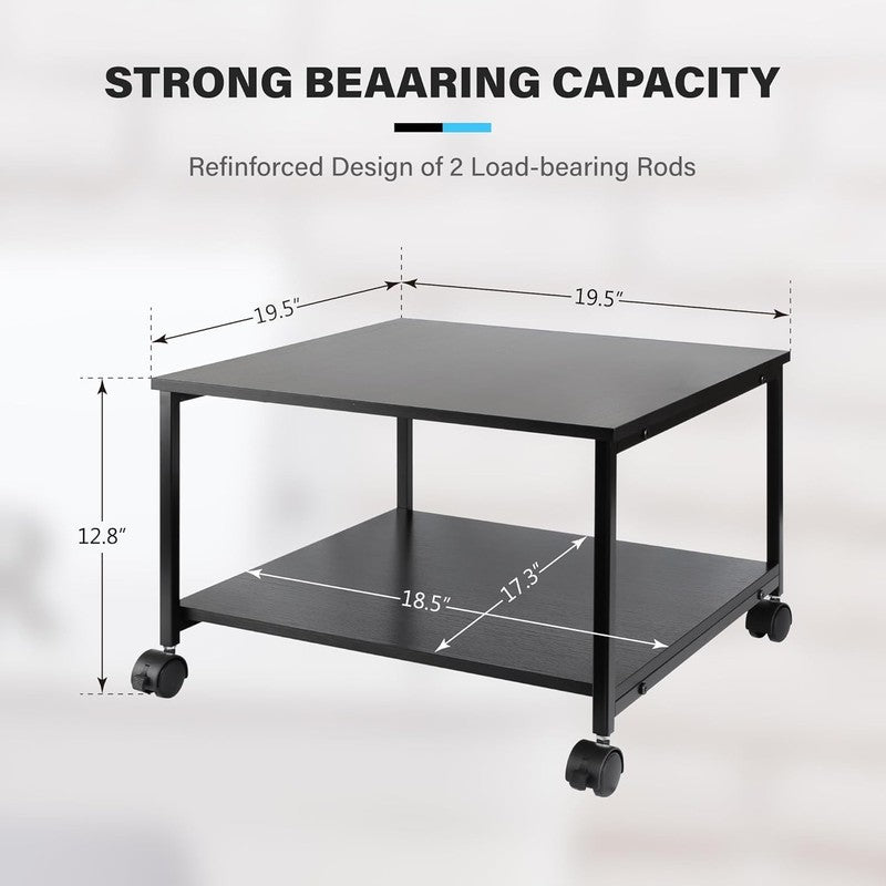 2 Tier under Desk Printer Stand W/Storage   19.5X19.5X12.8''Heavy Duty Rolling C1