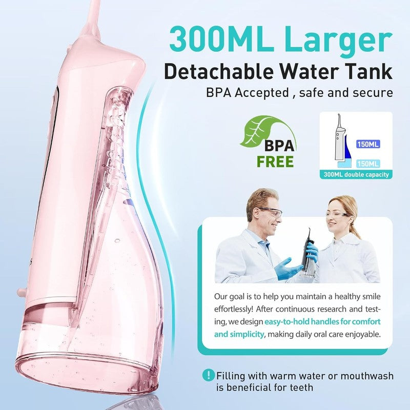 Portable Cordless Water Flosser - Rechargeable IPX7 Teeth Cleaner in Pink2