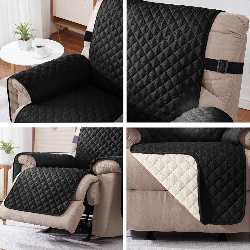 Reversible Recliner Chair Cover Black Small Washable Slipcover for Pets/Kids2