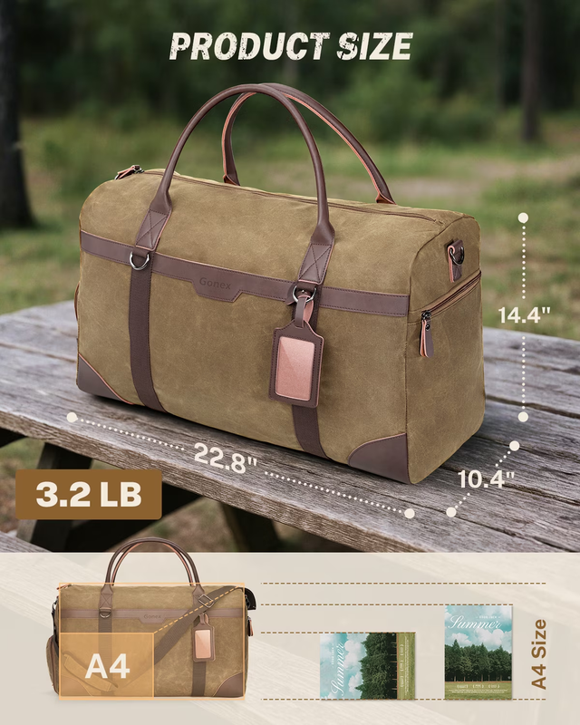 55L Waxed Canvas Duffle Bag Water Resistant Weekender Travel Bag Shoe Comp3