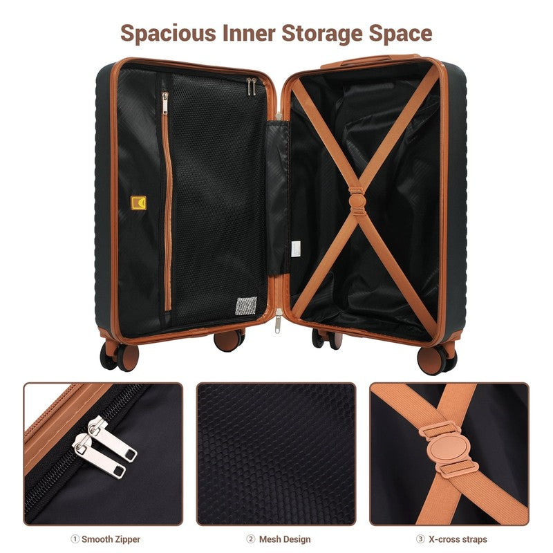 3 Piece Carry on Luggage Sets, Hardside Suitcase Set with Double Spinner Wheels,2