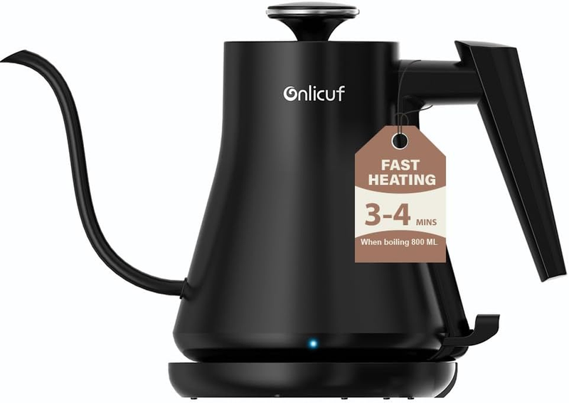 Onlicuf Gooseneck Electric Kettle 0.8L Matte Black Auto Off BPA Free Coffee10