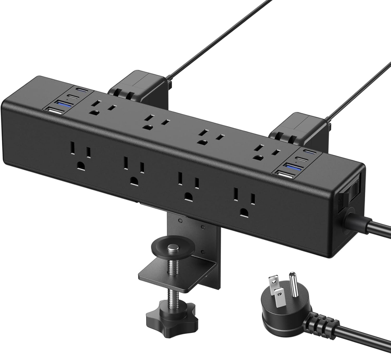 Desk Outlet Station 20W USB C Port. 12 Outlet Desktop Clamp Power Strip Surge Pr0