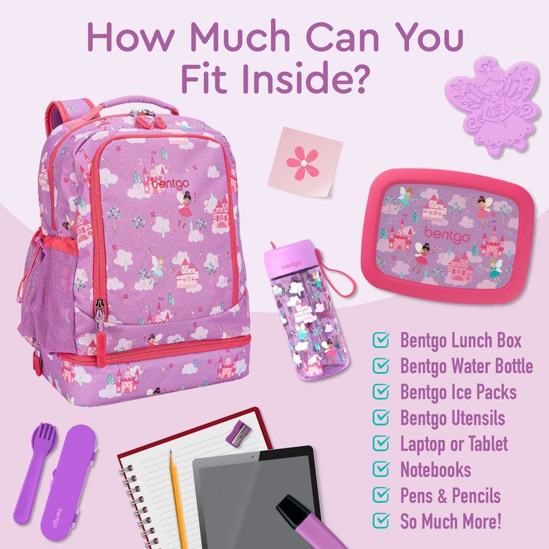 Kids Prints 2 In 1 Backpack & Insulated Lunch Bag   Pink Fairies3