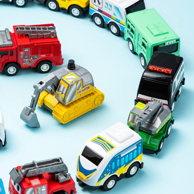 18 Pcs Pull Back City Cars and Trucks Toy Vehicles Set, Friction Powered Cars To8