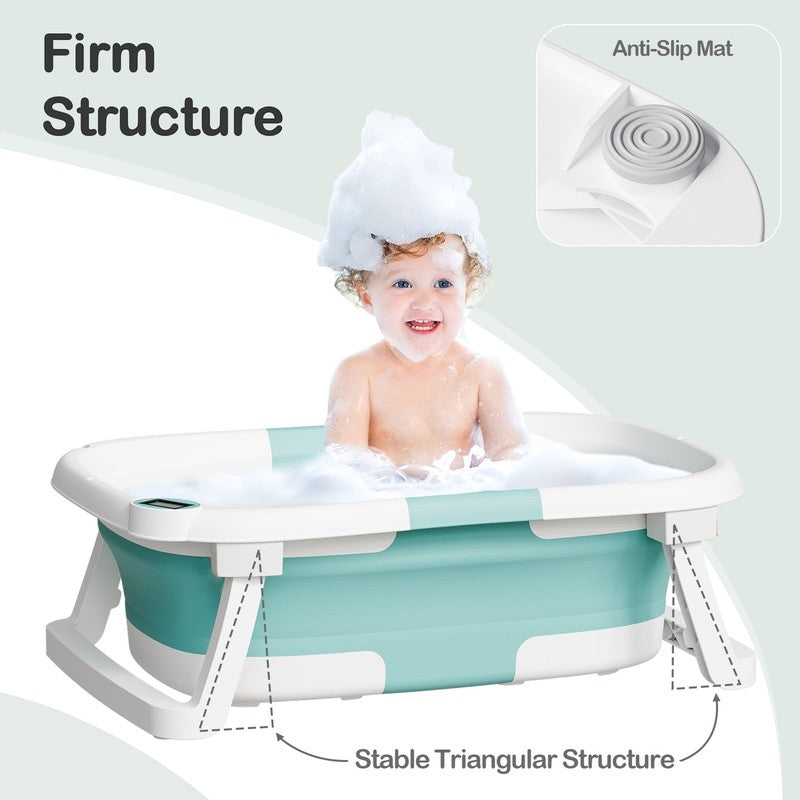 Foldable Baby Bathtub PP+TPE with Soft Bath Net&Thermometer for 0 36 Months Todd6