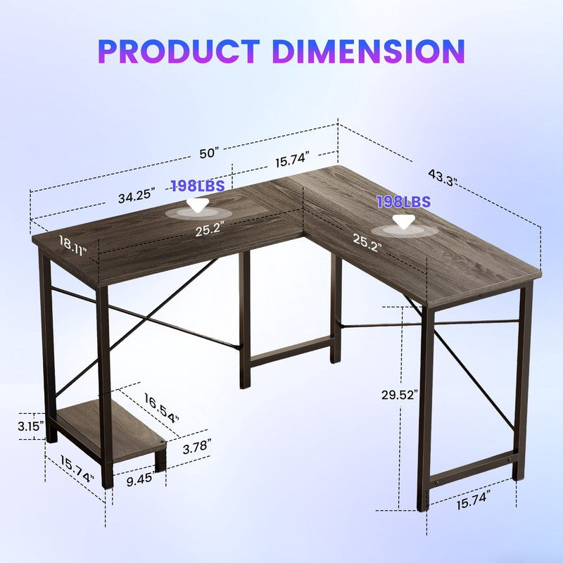 50 Inch L Shaped Desk - Computer Desk Corner Desks Gaming Desk PC Table with CPU2
