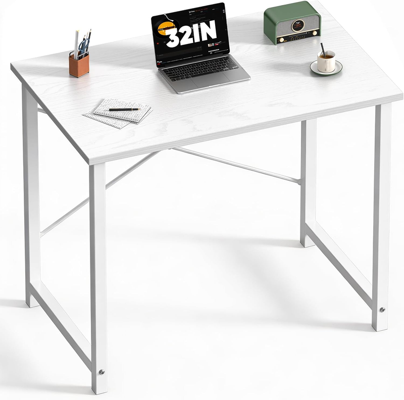 31in Computer Desk Small Study Writing Work Table White X-Shaped Frame11