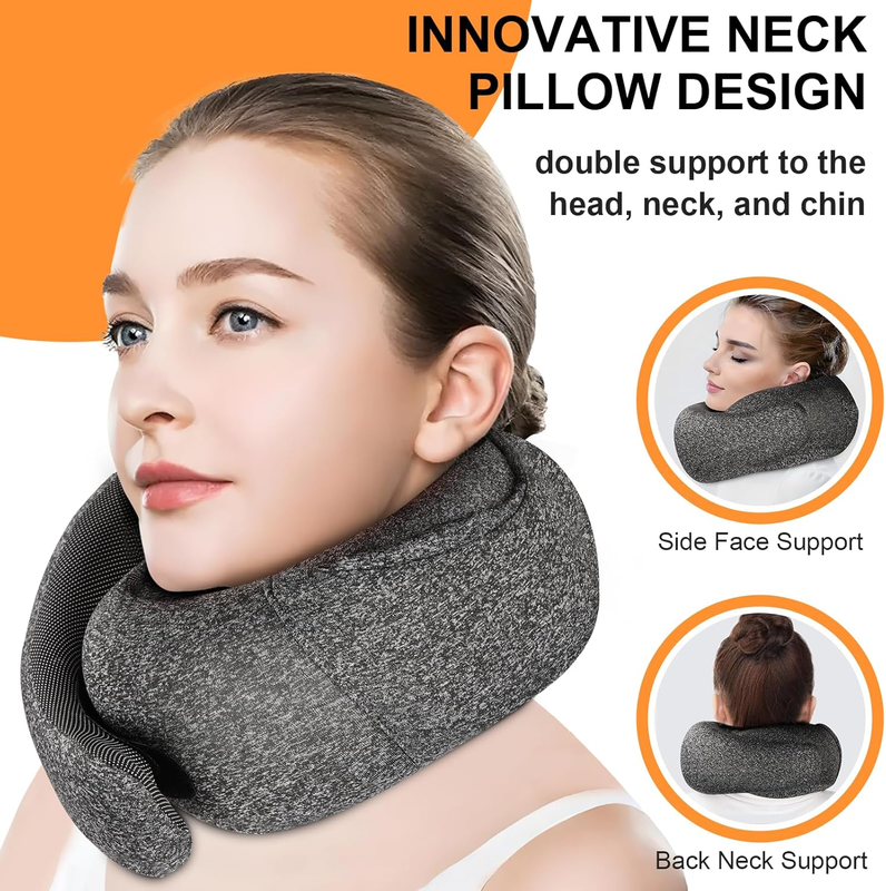 Hooded Memory Foam Travel Neck Pillow w/ Eye Mask & Earplugs – Dark Gray2