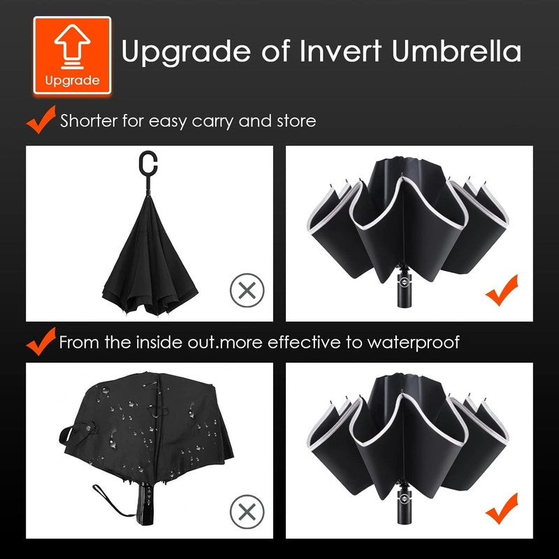 Inverted Umbrella   Large Windproof for Rain & Sun, Compact Reverse with Reflect5