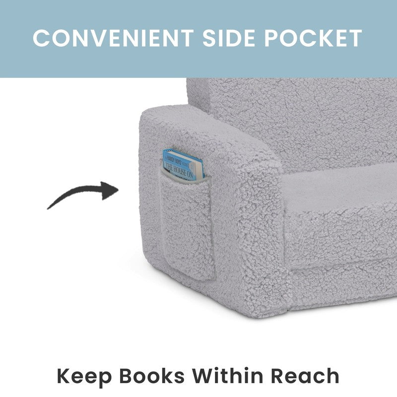 Cozee Flip Out Sherpa 2 In 1 Convertible Chair to Lounger for Kids, Grey3