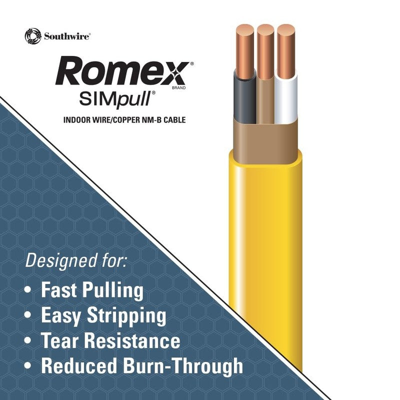 Romex Simpull 12/2 Solid Indoor NMB Cable 100ft Coil   Reliable & Durable5