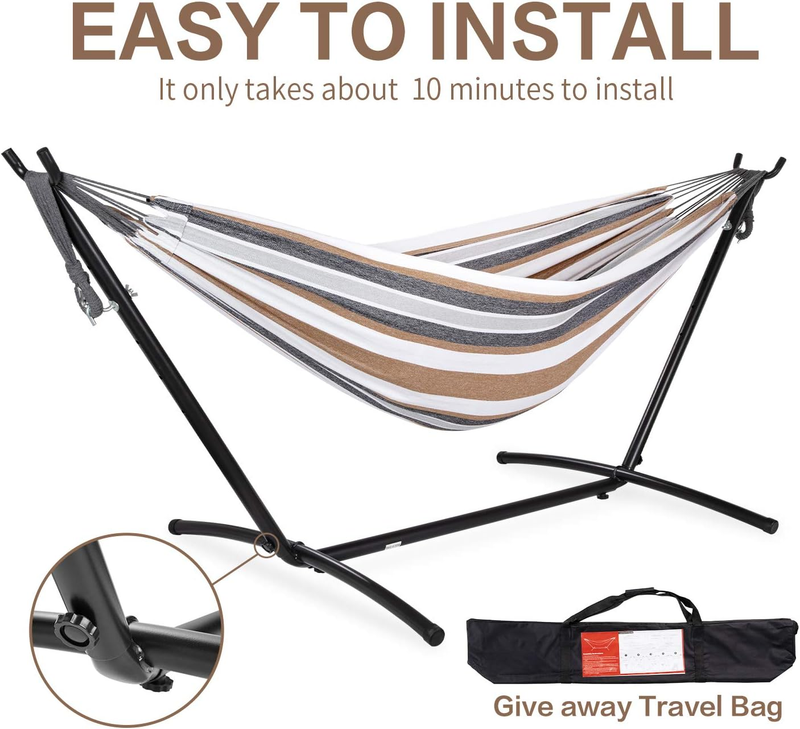 Double Hammocks with Stand for Outside, Portable Space Saving Heavy Duty Steel S5