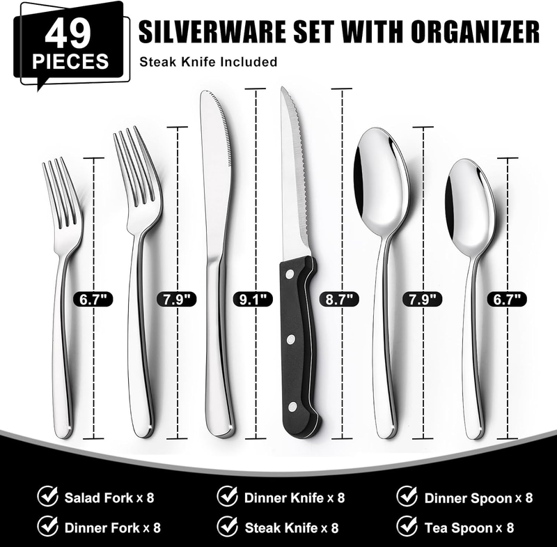 49pc Silverware Set for 8 Stainless Steel Flatware w/ Organizer1