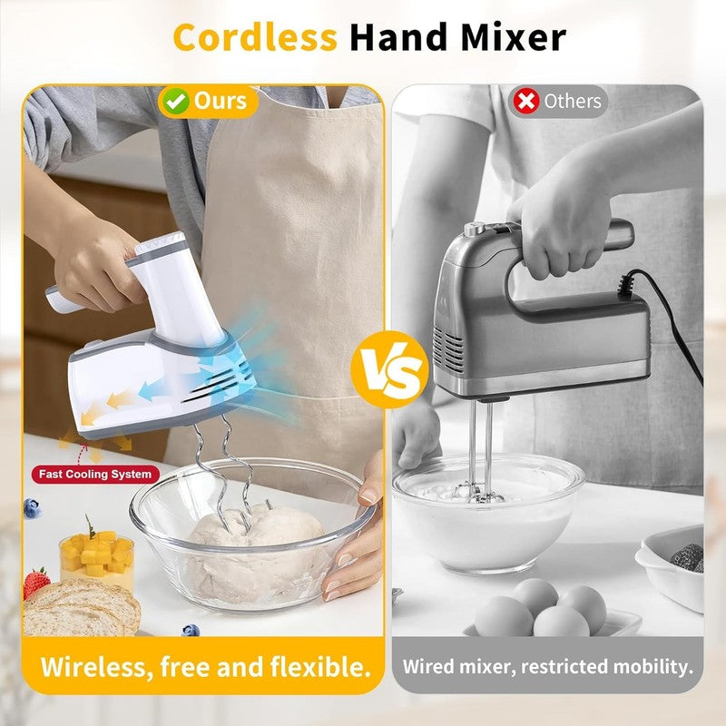 Cordless Hand Mixer, 12 Speed Rechargeable Electric Handheld Mixer with 6 X 304 1