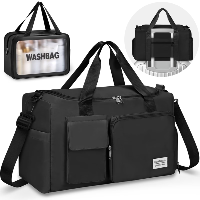 Gym Bag Women Shoe Compartment Dry Wet Travel Weekender Overnight Black7