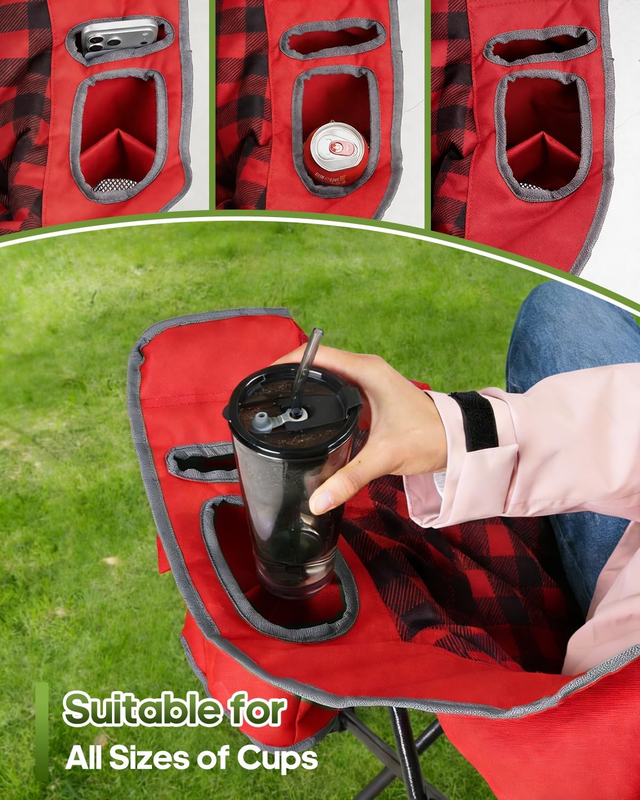 Heavy Duty Double Camping Chair Loveseat Folding Sofa w/ Cup Holders Red5