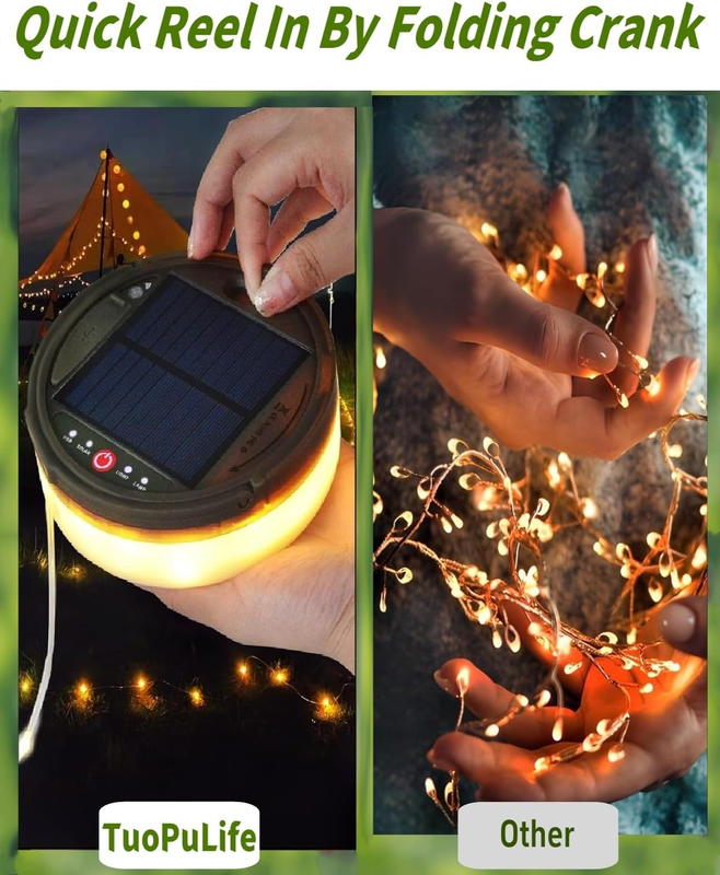 Solar Camping String Lights 39.4ft Waterproof Tent Lantern 8 Modes5