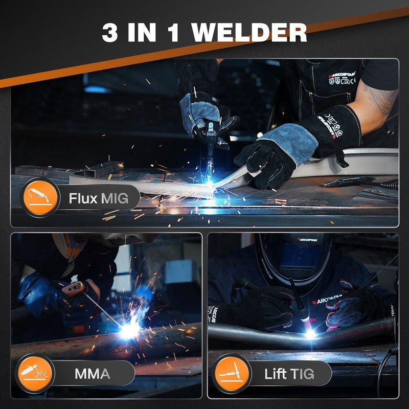 MIG Welder, 130A 3-In-1 Welding Machine Flux Core Mig/Lift TIG/MMA Welder Equipm4