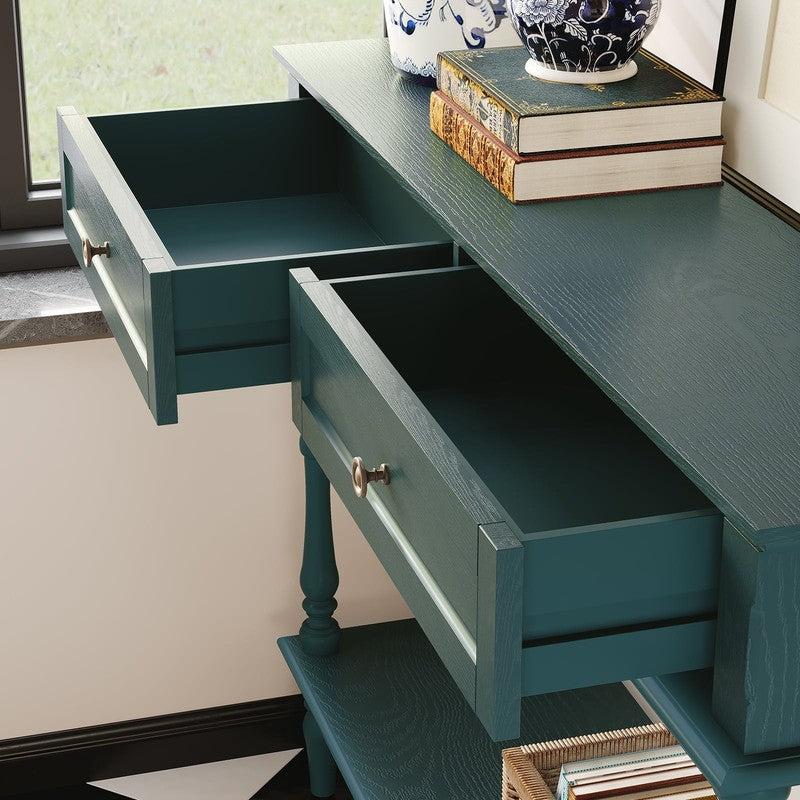 40” Modern Console Table Entryway Sofa Table w/ 2 Drawers Green3