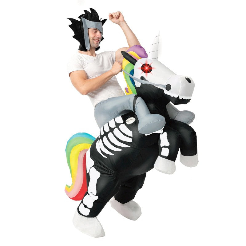 Skeleton Unicorn Inflatable Ride On Costume Adult LED Eye Halloween Party Outfit0