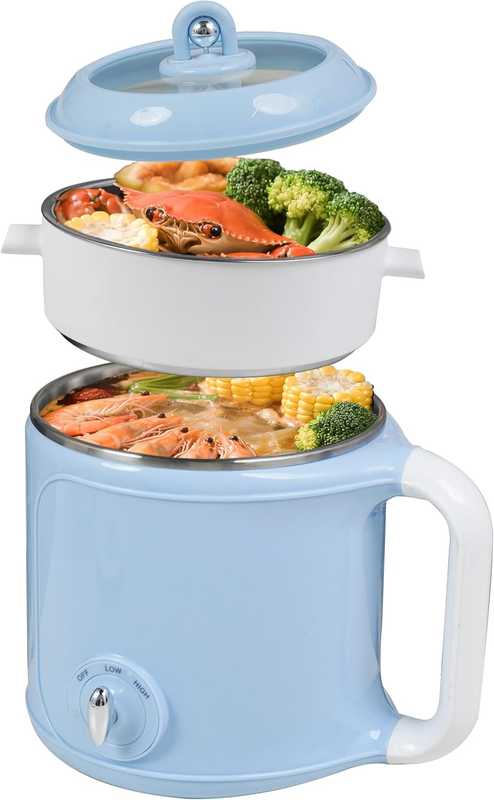 2.0L Electric Hot Pot Steamer Mini Ramen Cooker Portable Dorm Office Blue6