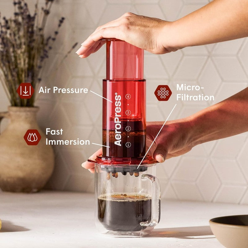 Clear Red Coffee Press French Press Pour Over Espresso Travel Camping Brewer1